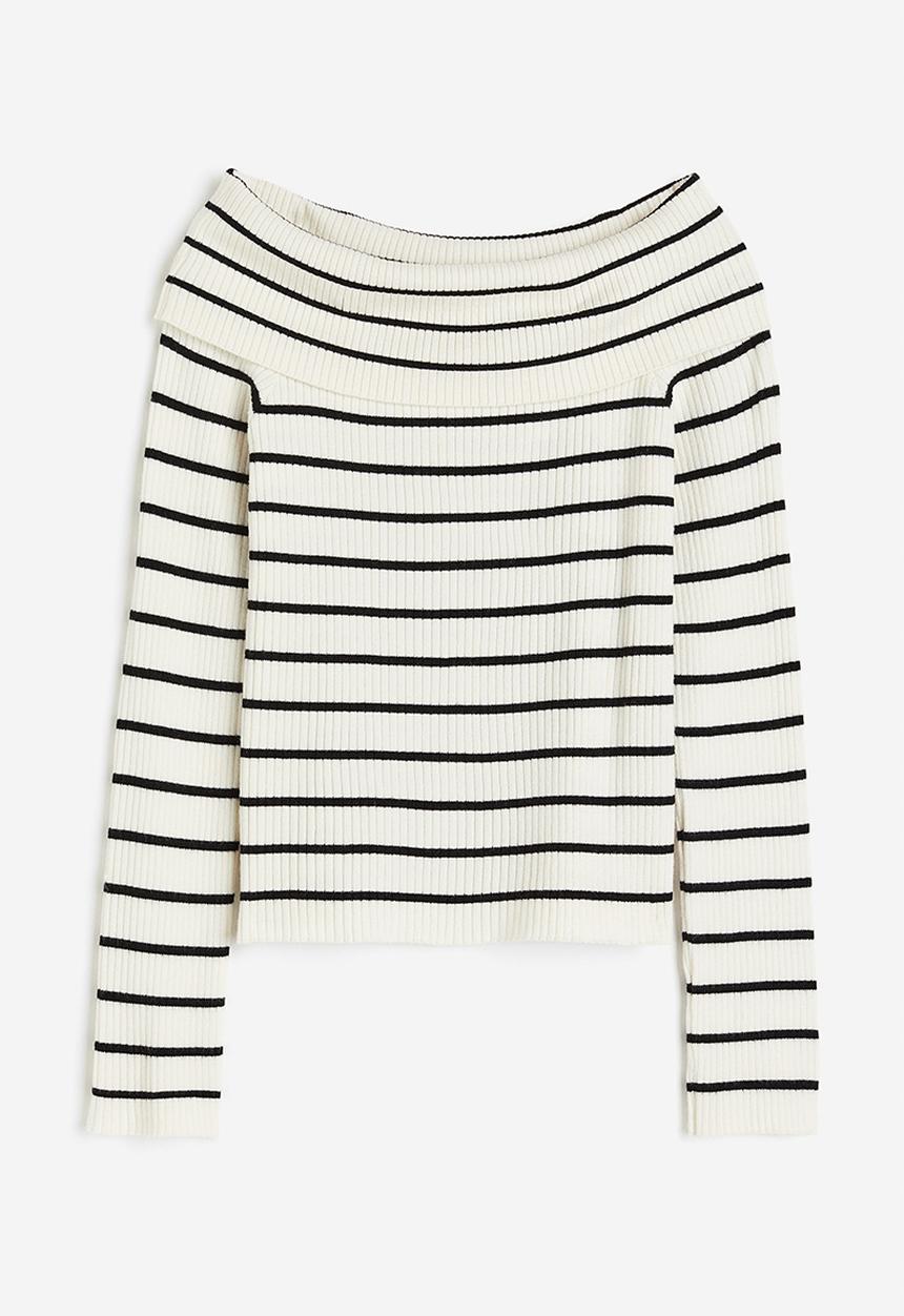 H&M - Rib-knit off-the-shoulder top - white