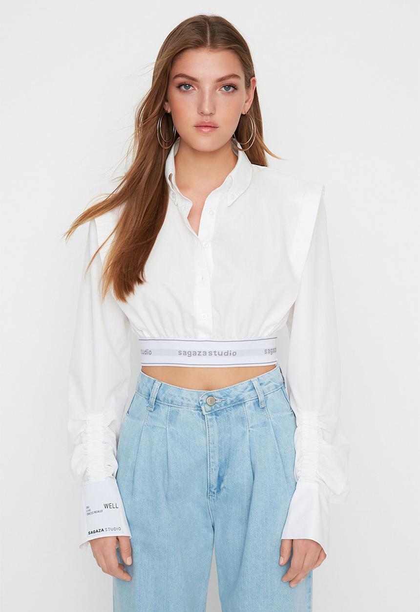 Trendyol - Crop detailed shirt - white