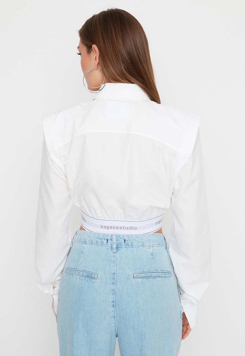 Trendyol - Crop detailed shirt - white