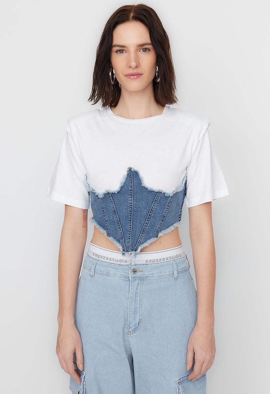 Trendyol - Corset detailed denim bustier - blue