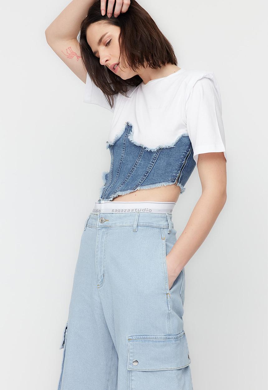 Trendyol - Corset detailed denim bustier - blue