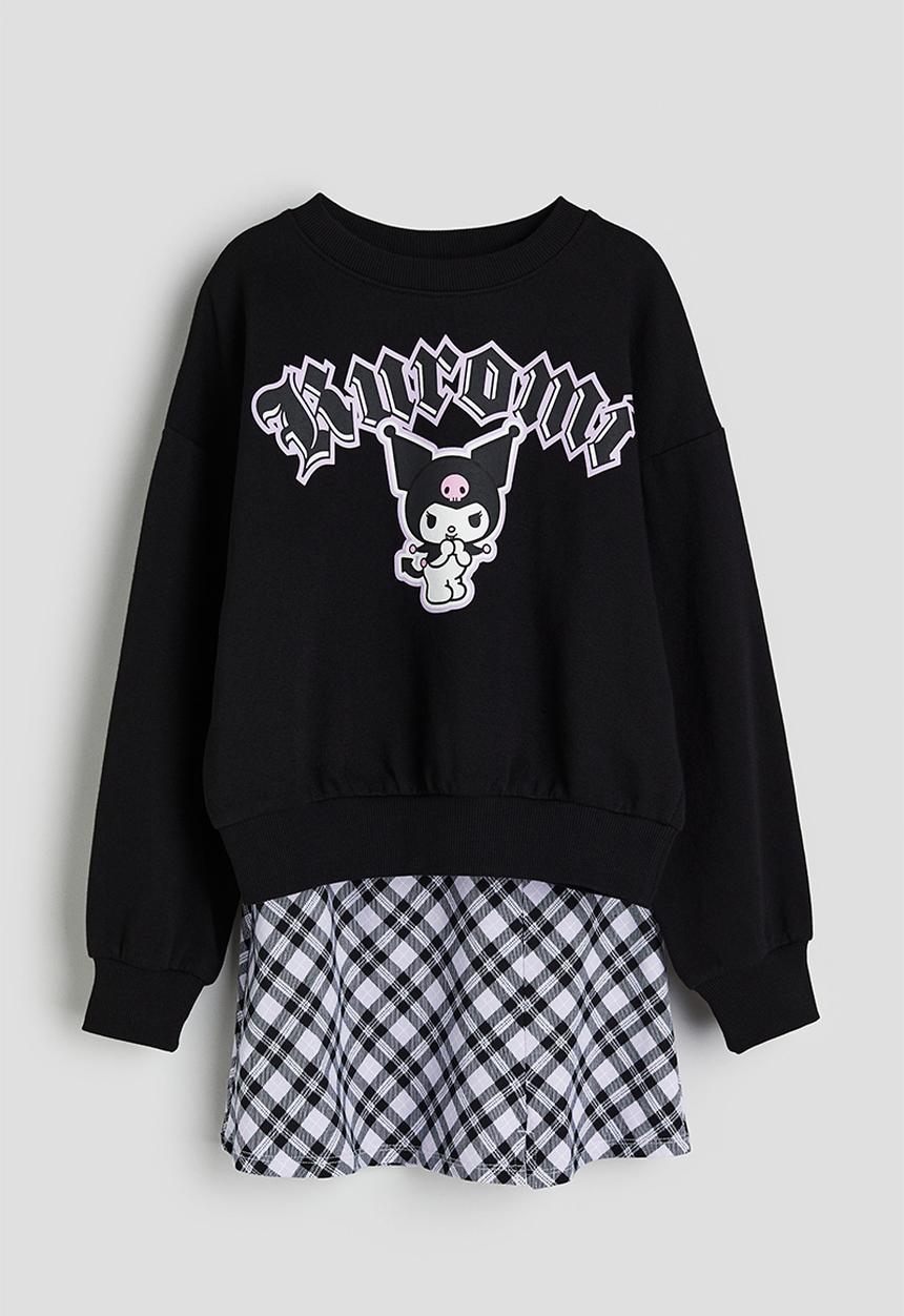H&M - 2-piece sweatshirt and skirt set - black multi