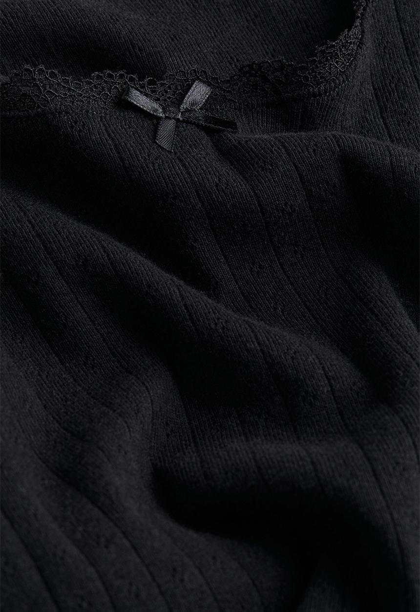 H&M - Lace-trimmed pointelle jersey top - black