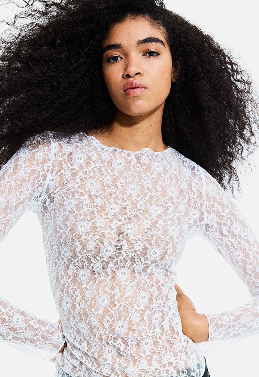 Sheer lace top - white - 1163126001