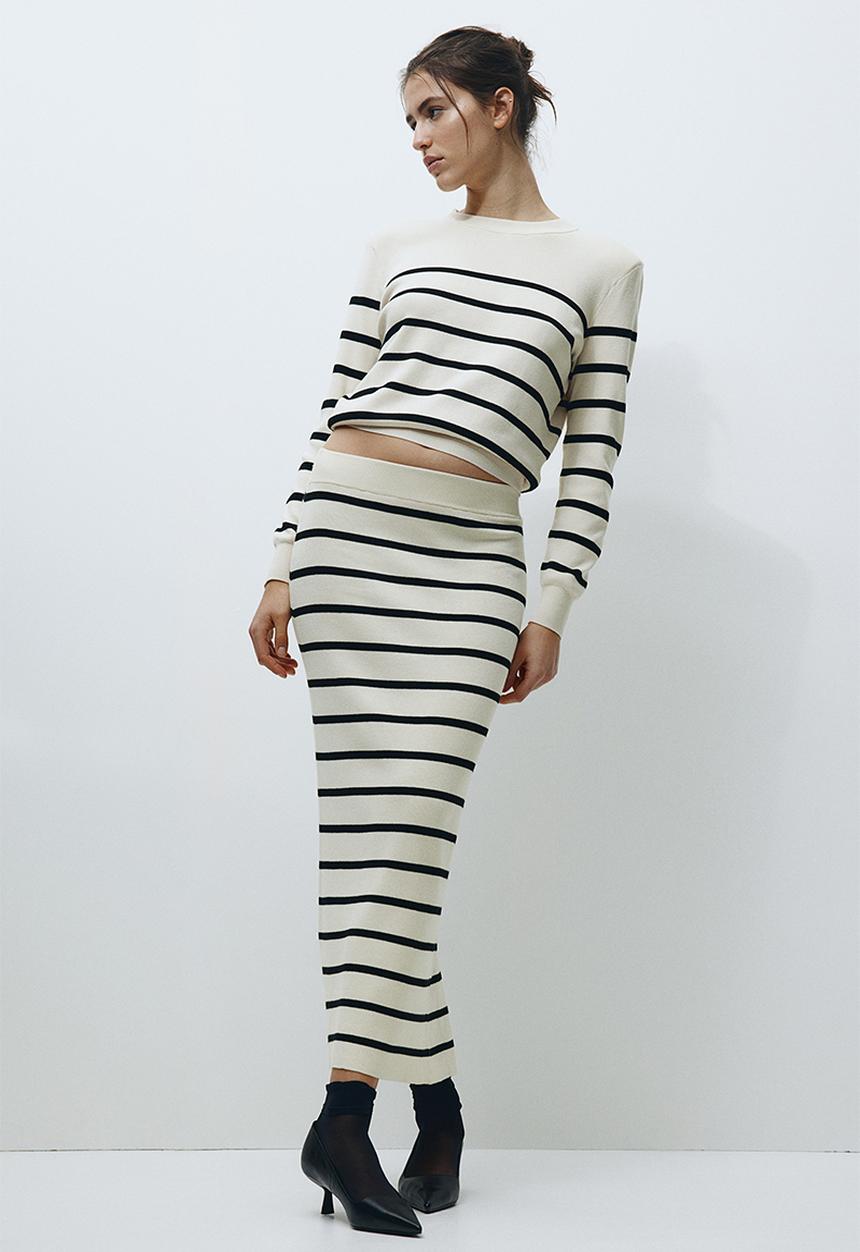 H&M - Rib-knit skirt - multi, white