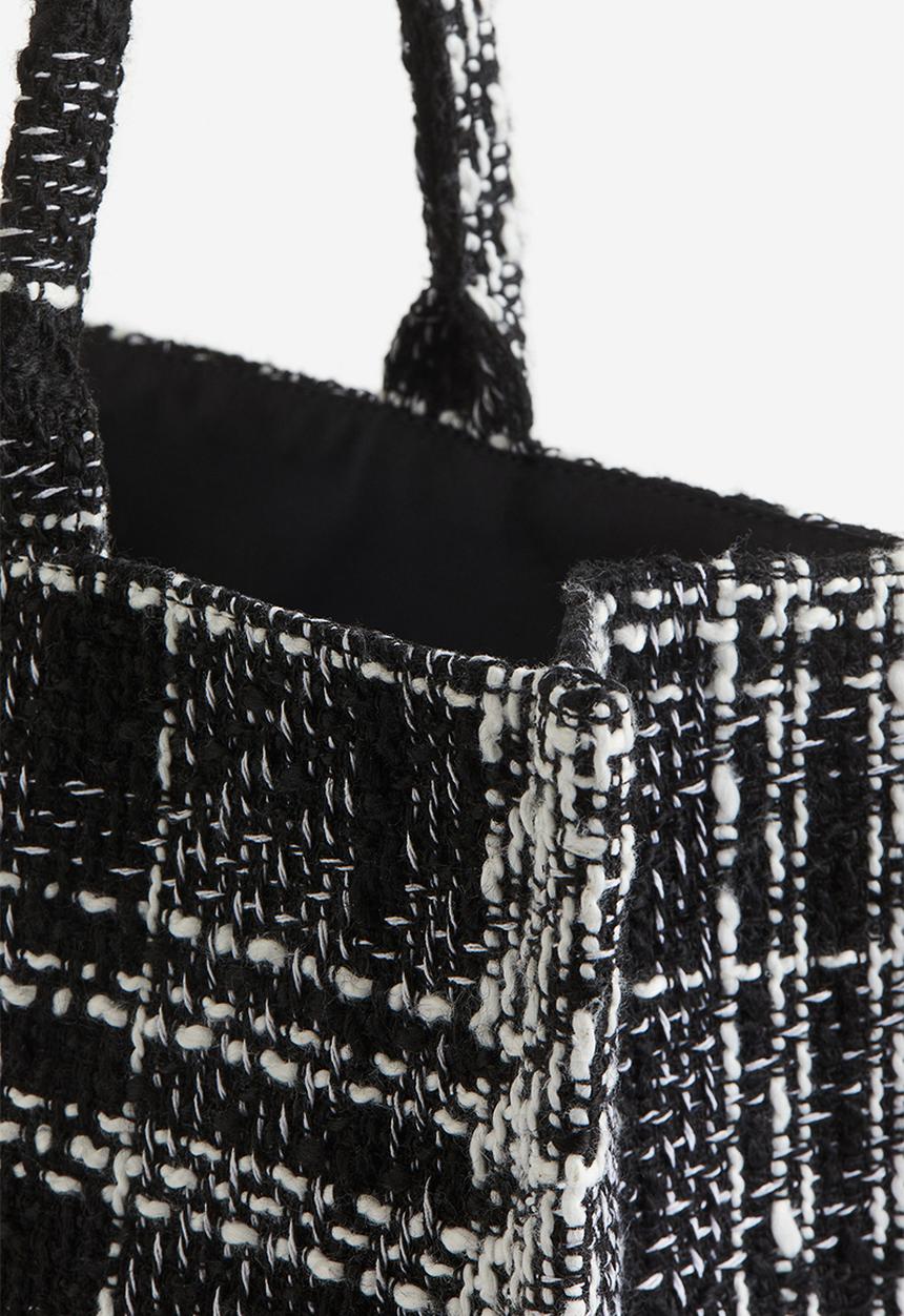 H&M - Textured-weave shopper - black & checked