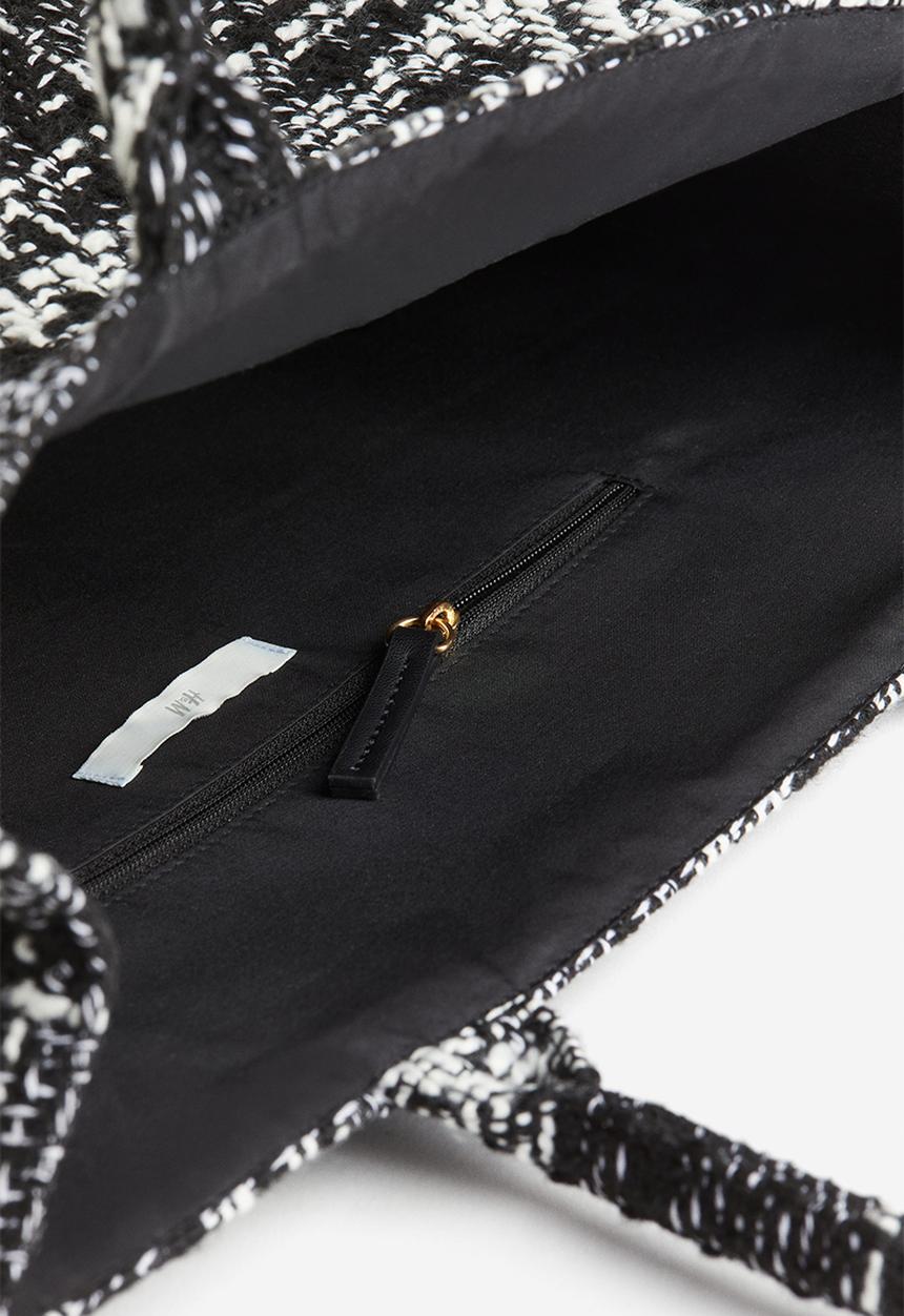 H&M - Textured-weave shopper - black & checked