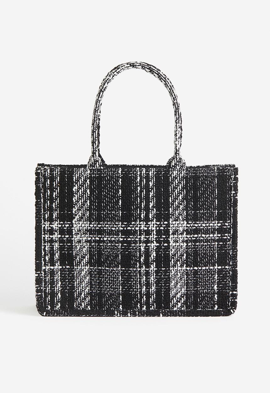 H&M - Textured-weave shopper - black & checked