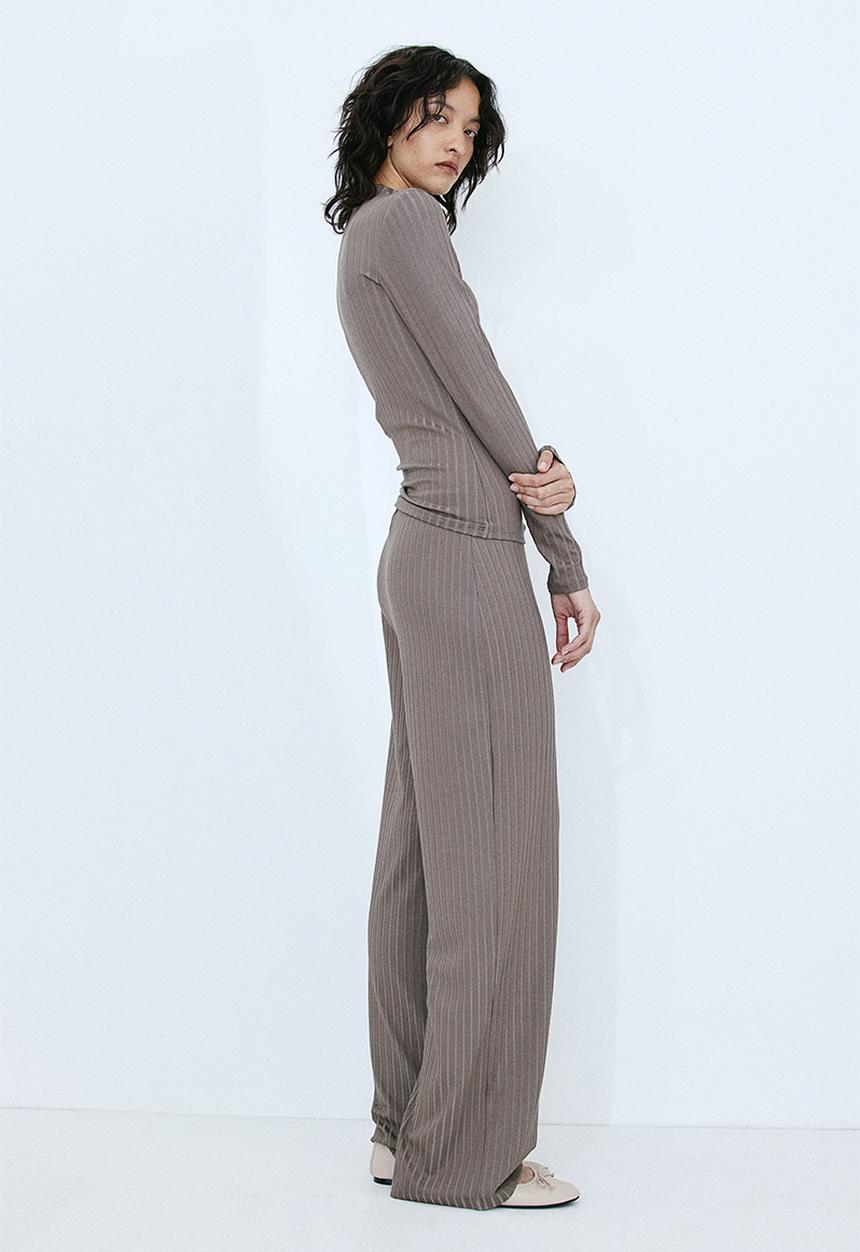H&M - Ribbed trousers - dark greige