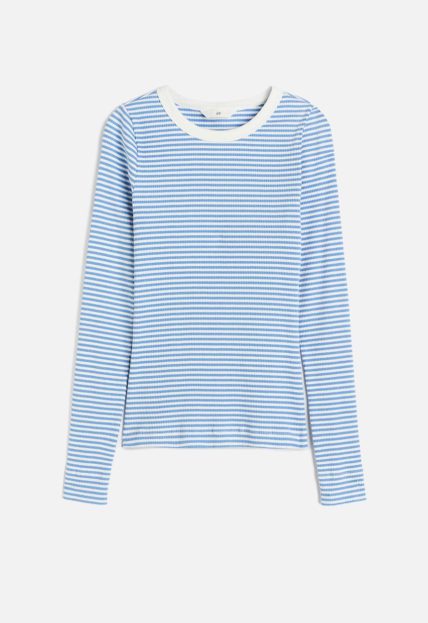 H&M - Ribbed jersey top - blue, multi