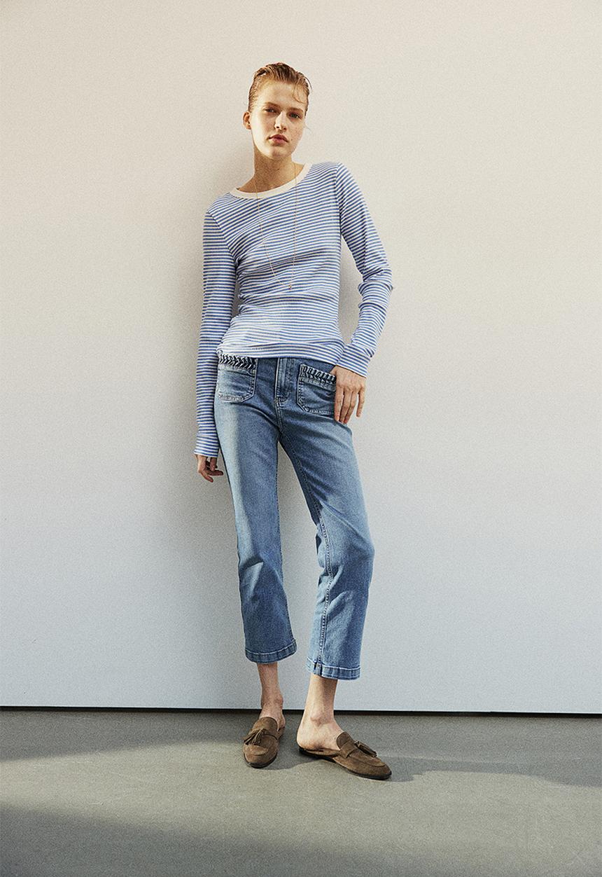 H&M - Ribbed jersey top - blue, multi