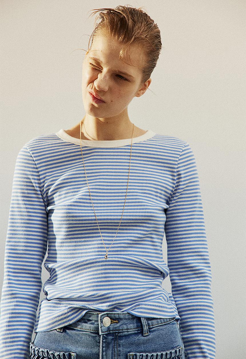H&M - Ribbed jersey top - blue, multi