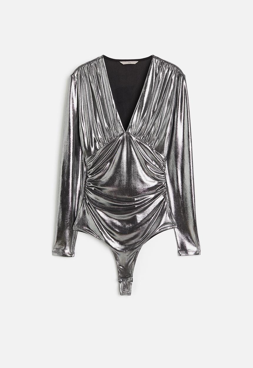 H&M - Draped v-neck thong body - silver
