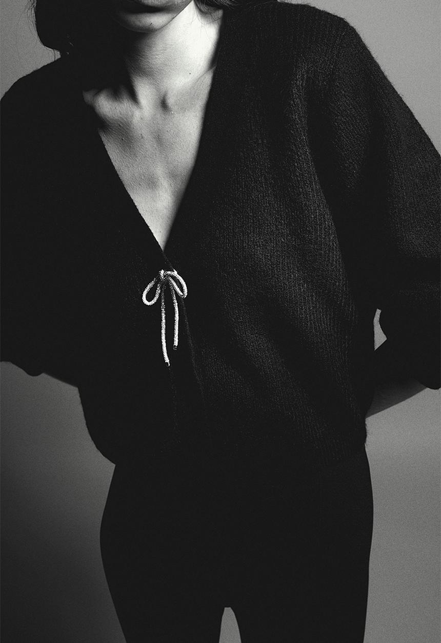 H&M - Rhinestone-bow cardigan - black