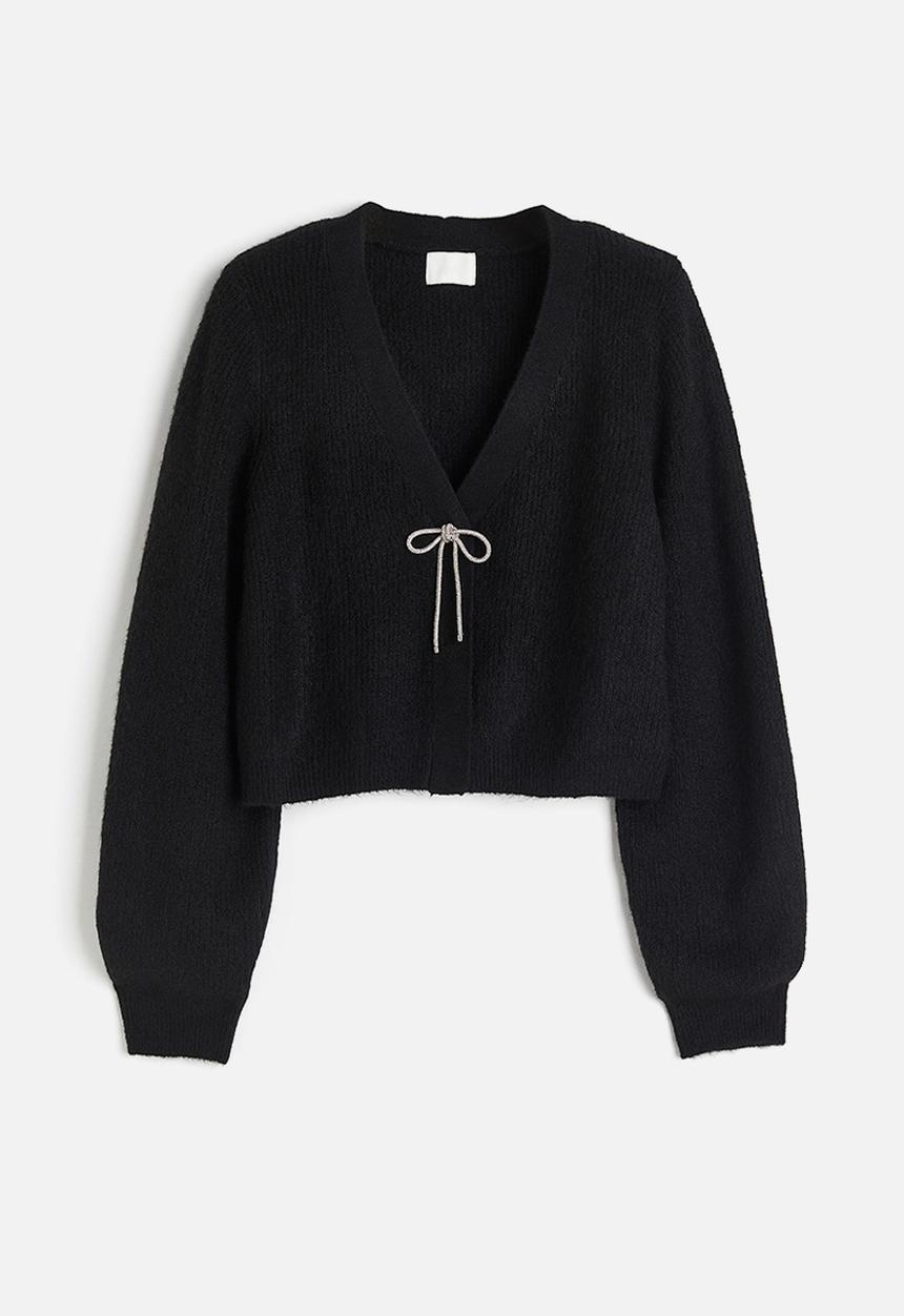 H&M - Rhinestone-bow cardigan - black