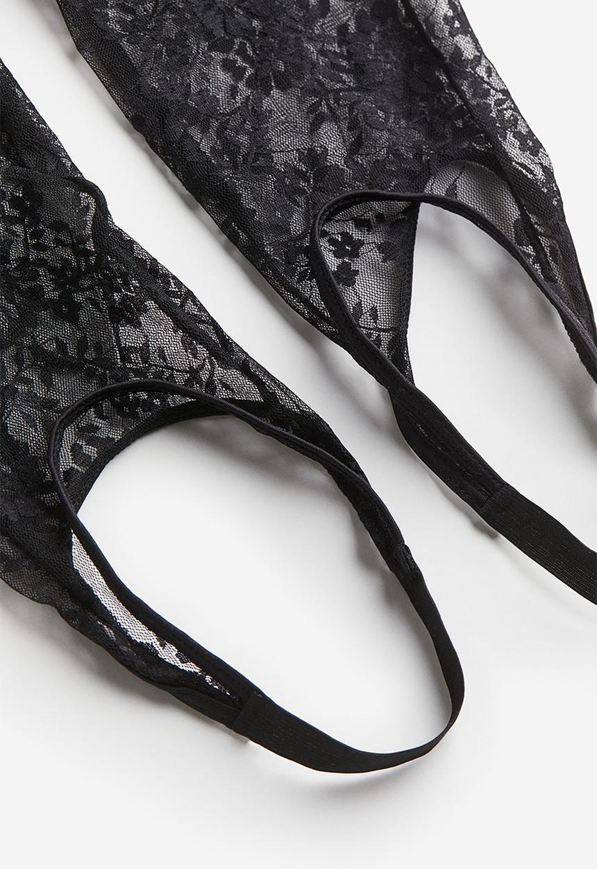 H&M - Lace stirrup unitard - black