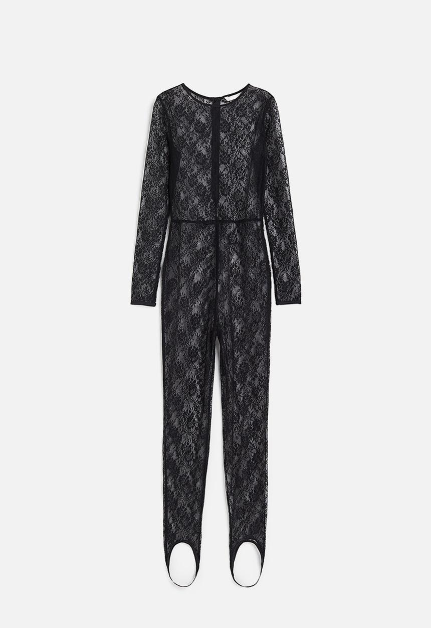 H&M - Lace stirrup unitard - black