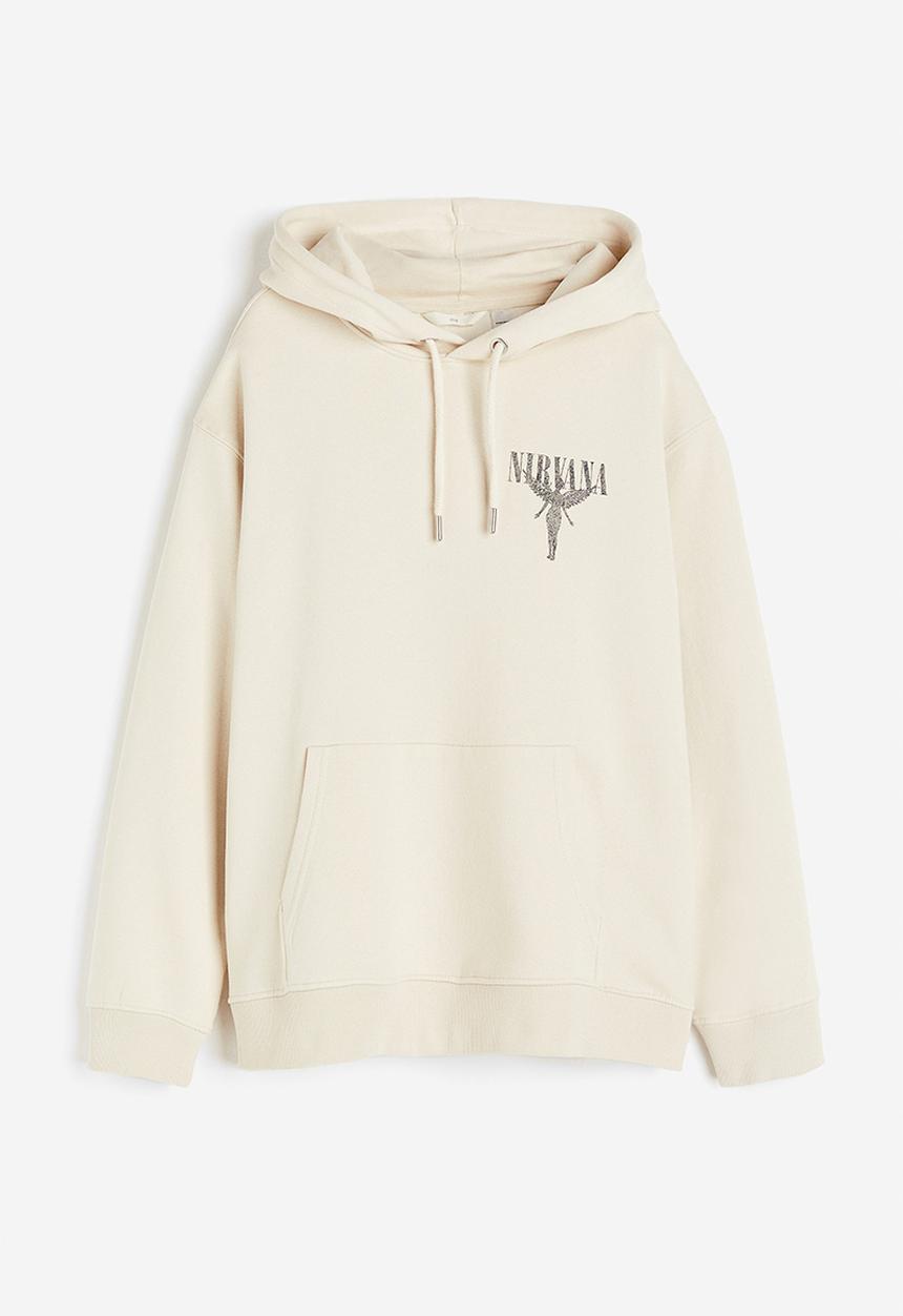 H&M - Motif-front hoodie - beige & white