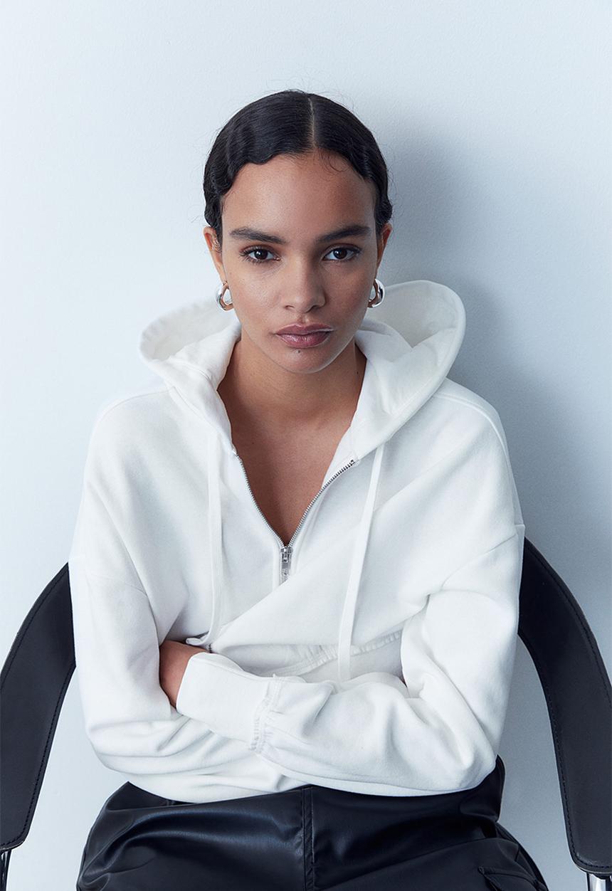 H&M - Short zip-through hoodie - white