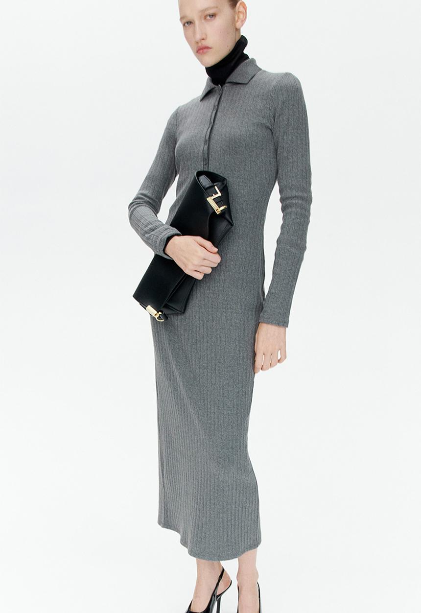 H&M - Collared jersey dress - grey