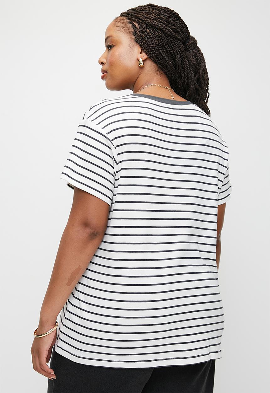 edit - Striped v-neck tee plus - grey/white