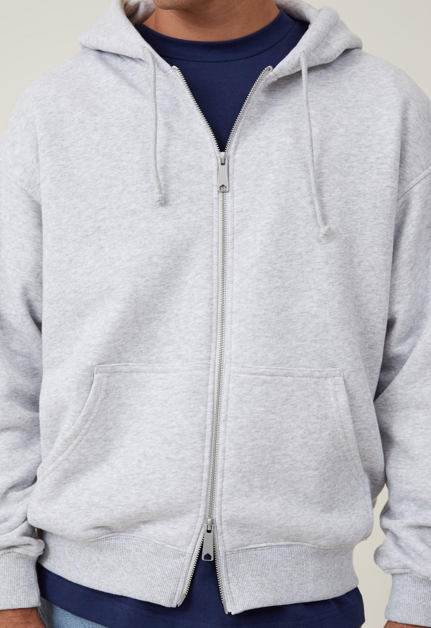 Box fit zip up hoodie - grey marle / two way zip