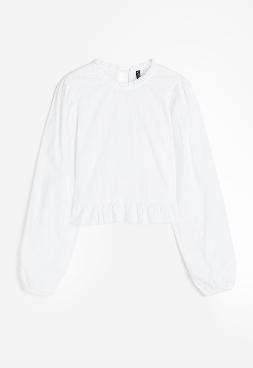H&M - Puff-sleeved peplum blouse - white