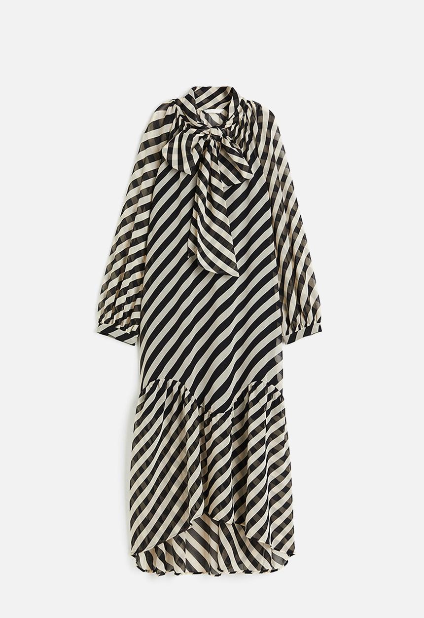 H&M - Tie-neck chiffon dress - black & white