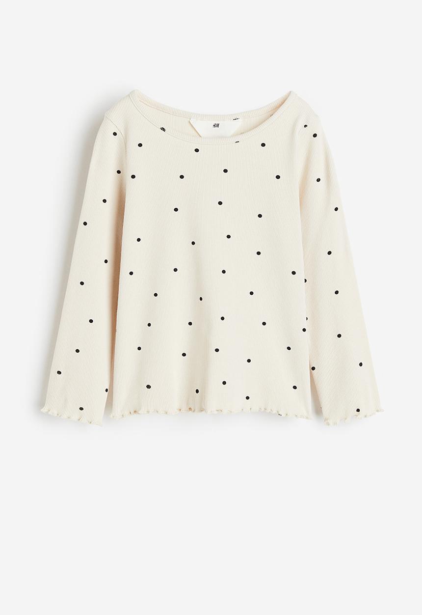 H&M - Ribbed jersey top - beige multi