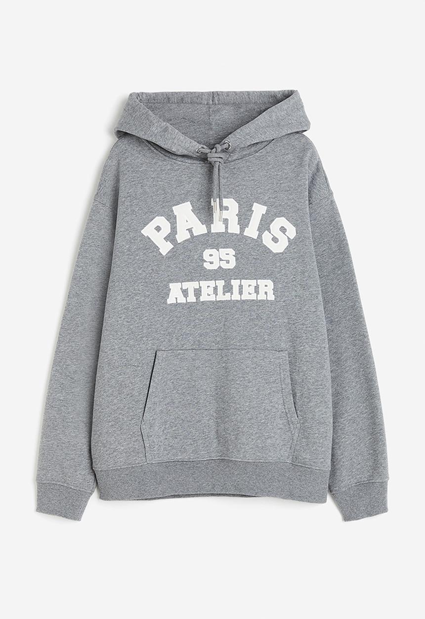 H&M - Text-motif hoodie - Grey marl Paris