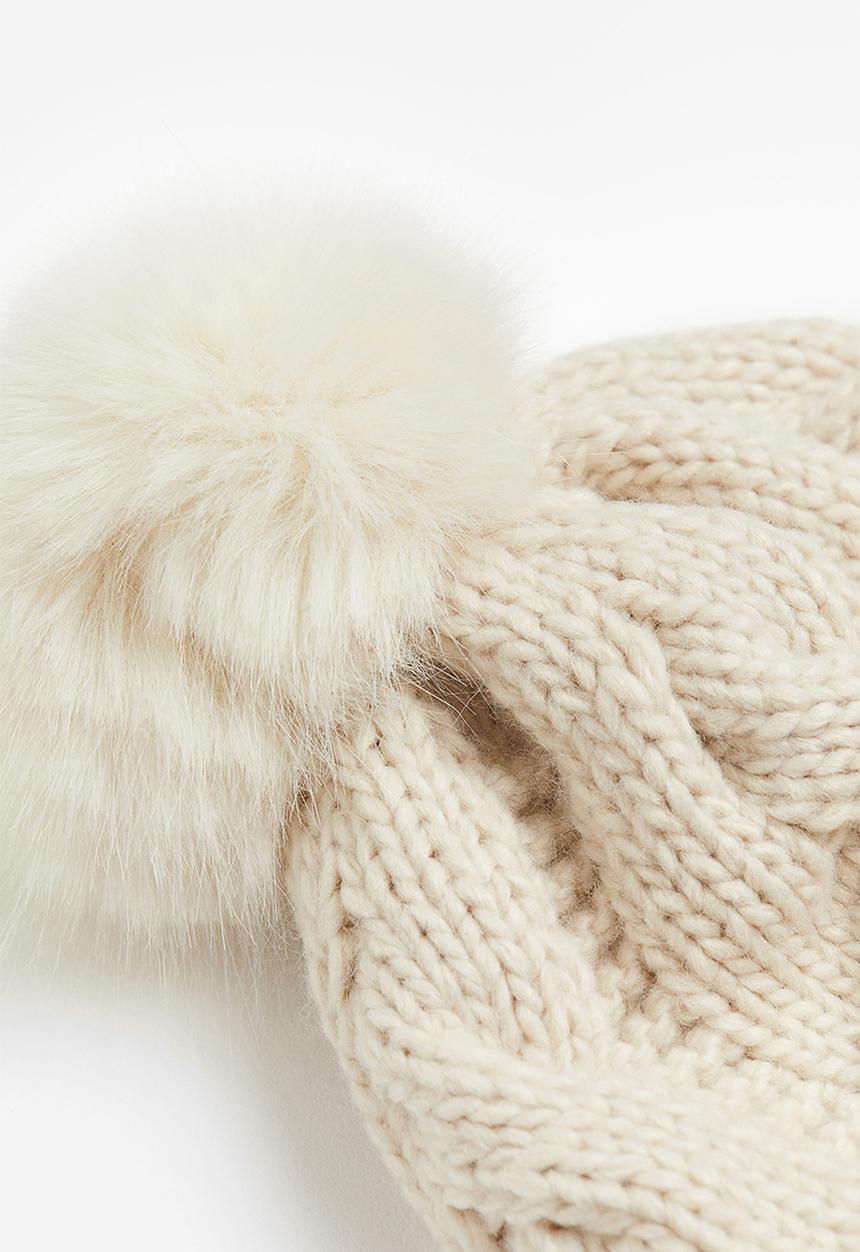 H&M - Cable-knit pompom hat - light beige