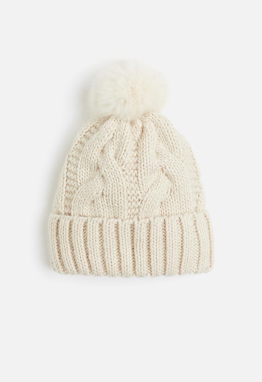 H&M - Cable-knit pompom hat - light beige