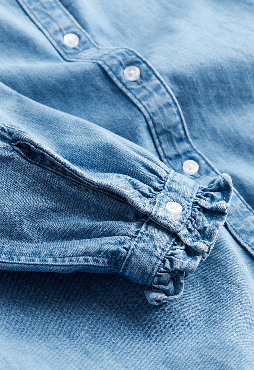 H&M - Frill-trimmed denim blouse - blue