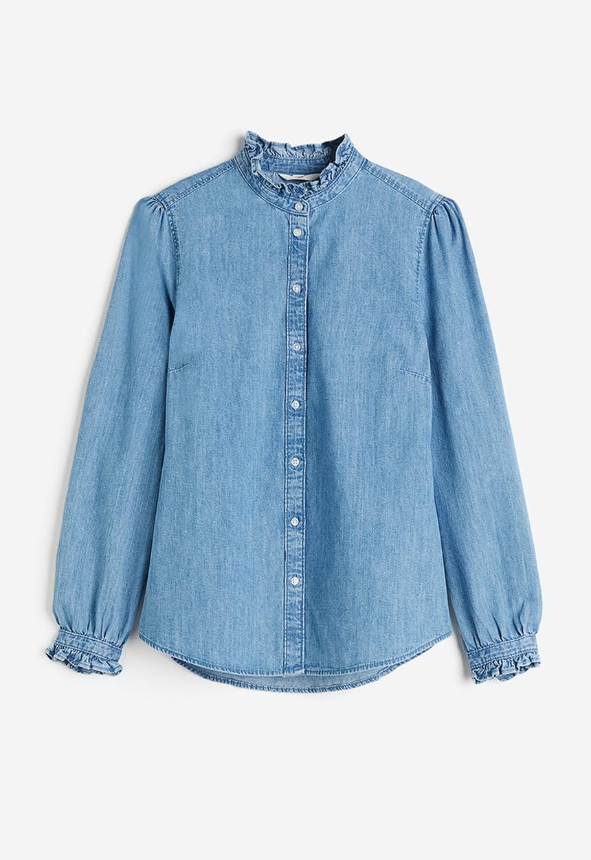 H&M - Frill-trimmed denim blouse - blue