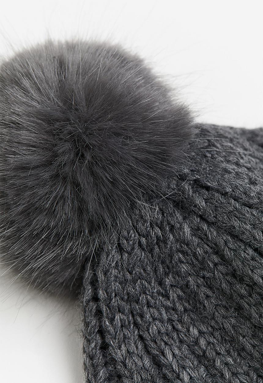 H&M - Rib-knit pompom hat - grey