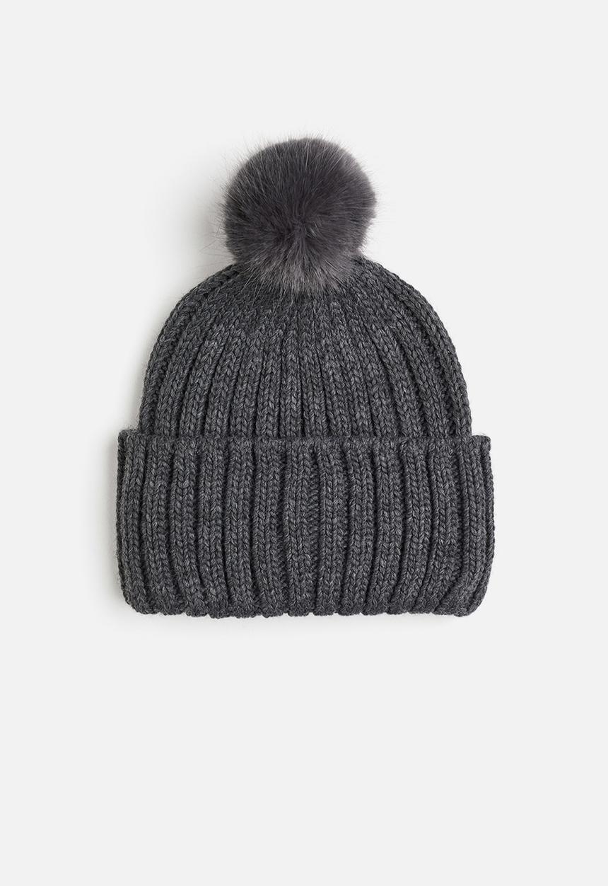 H&M - Rib-knit pompom hat - grey