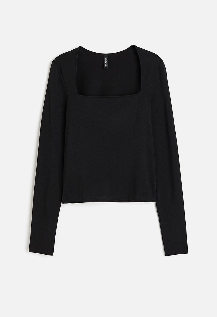 H&M - Square-neck jersey top - black