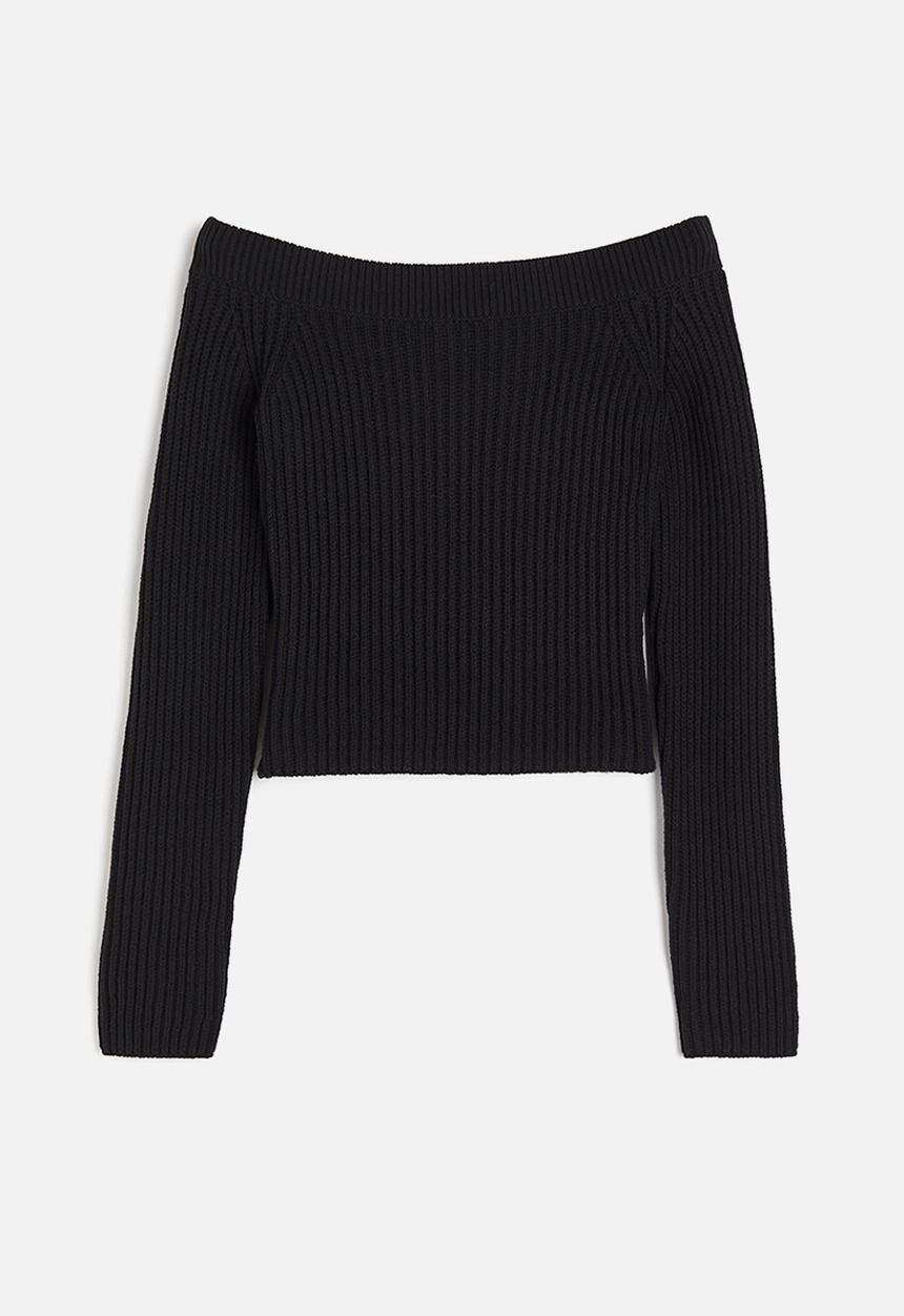 H&M - Rib-knit off-the-shoulder jumper - black