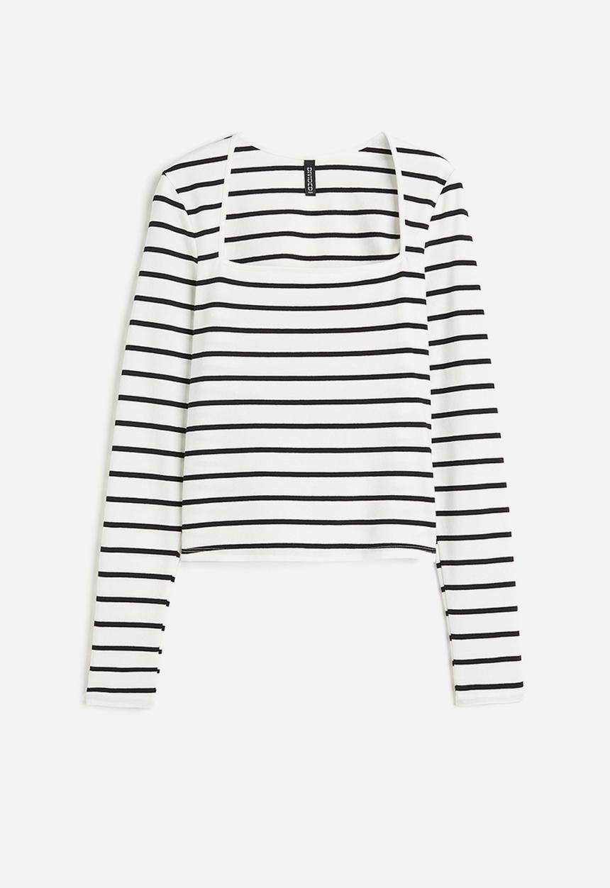 H&M - Square-neck jersey top - cream striped