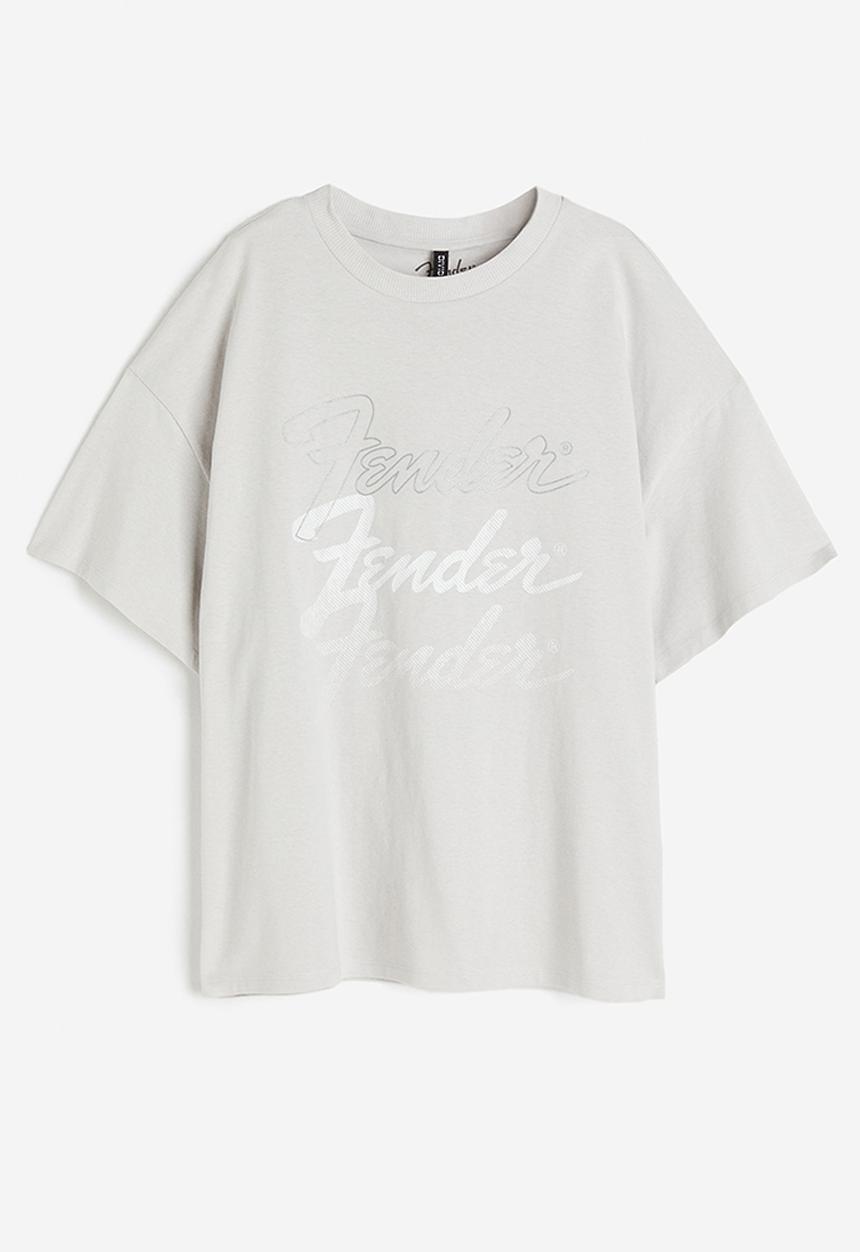 H&M - Oversized printed T-shirt - Light grey Fender