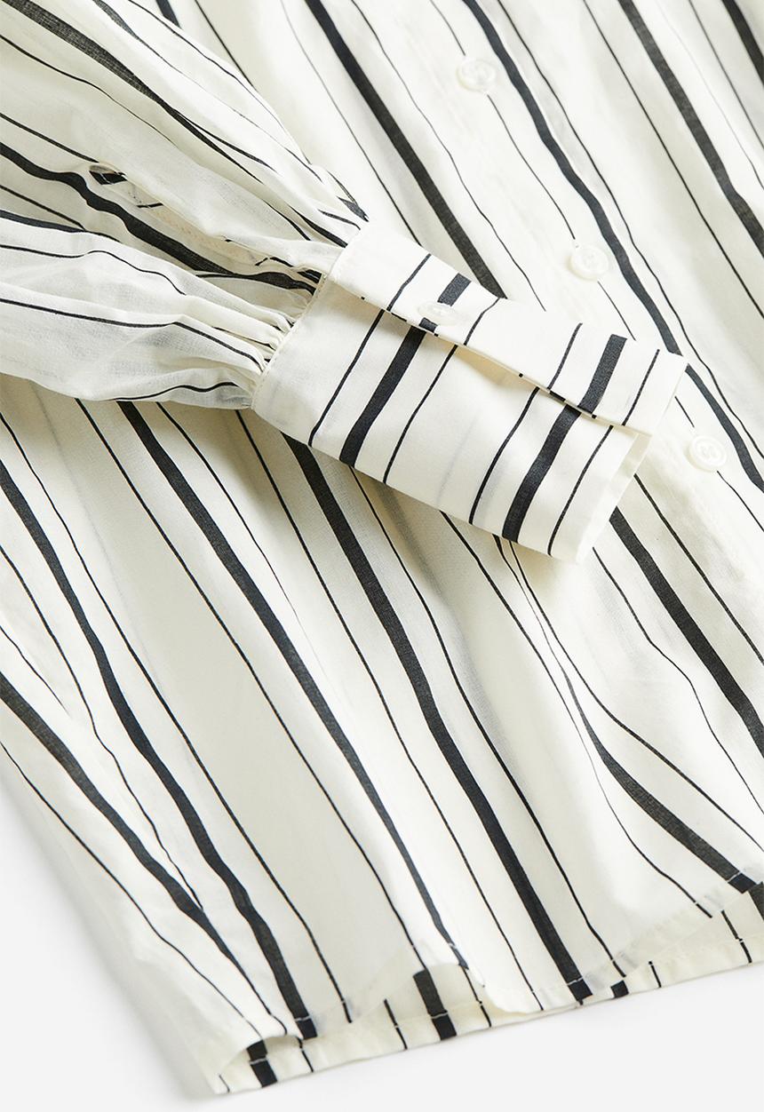 H&M - Poplin bow blouse - Cream Striped