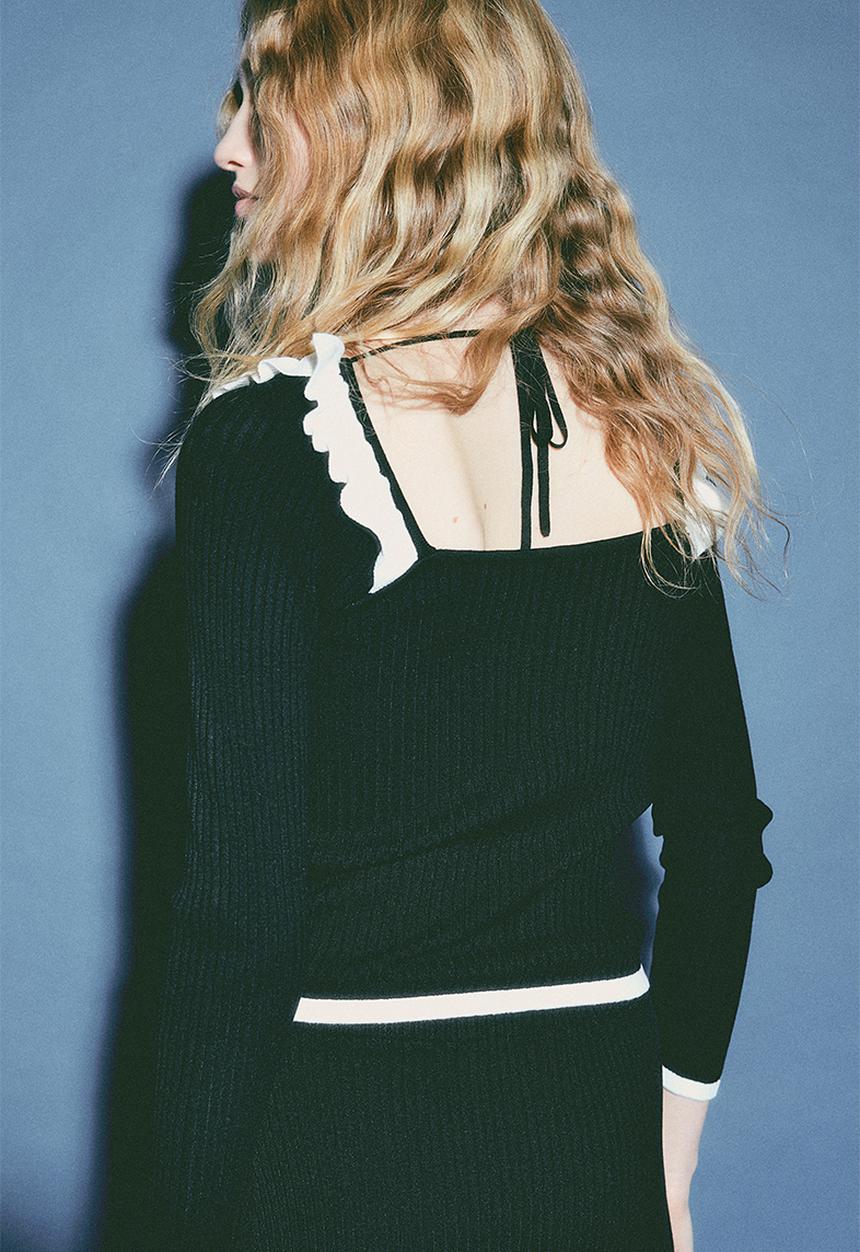 H&M - Frill-trimmed rib-knit top - black