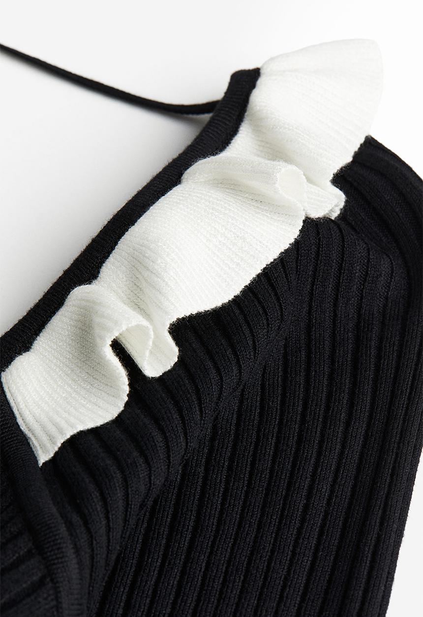 H&M - Frill-trimmed rib-knit top - black