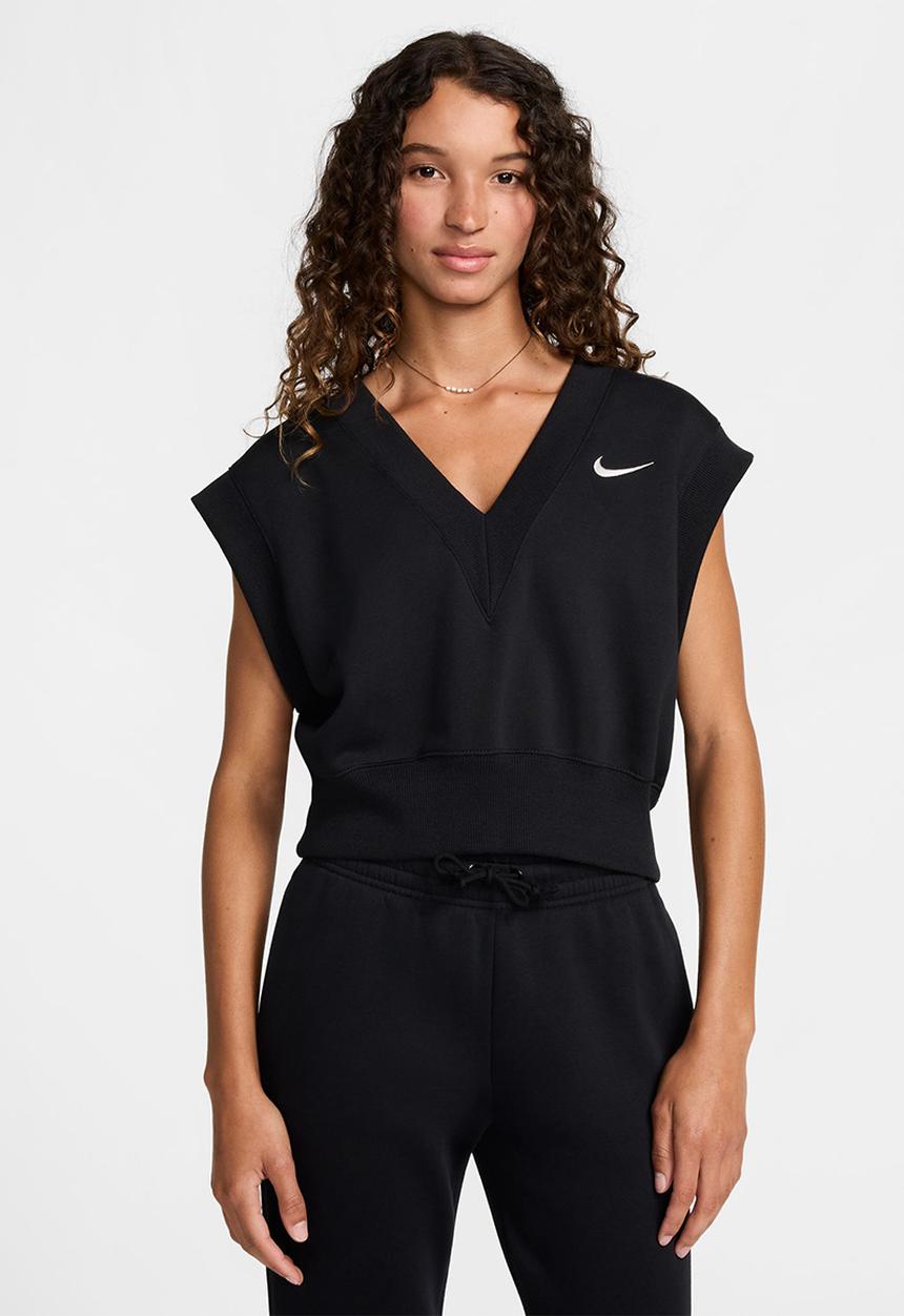 Nike - W Nsw Phnx Flc Sleeveless V-neck Crp - Black & Sail