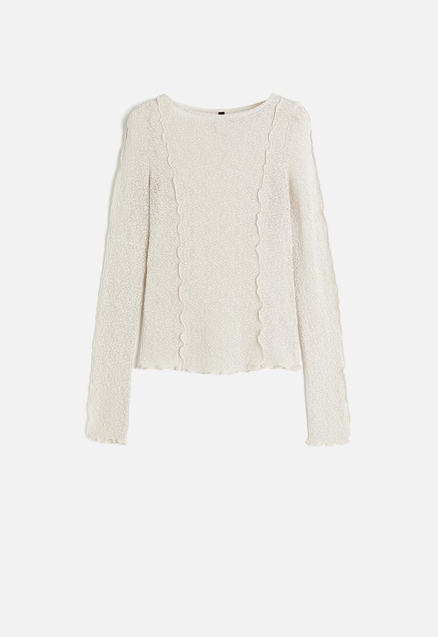H&M - Overlock-detail knitted top - beige