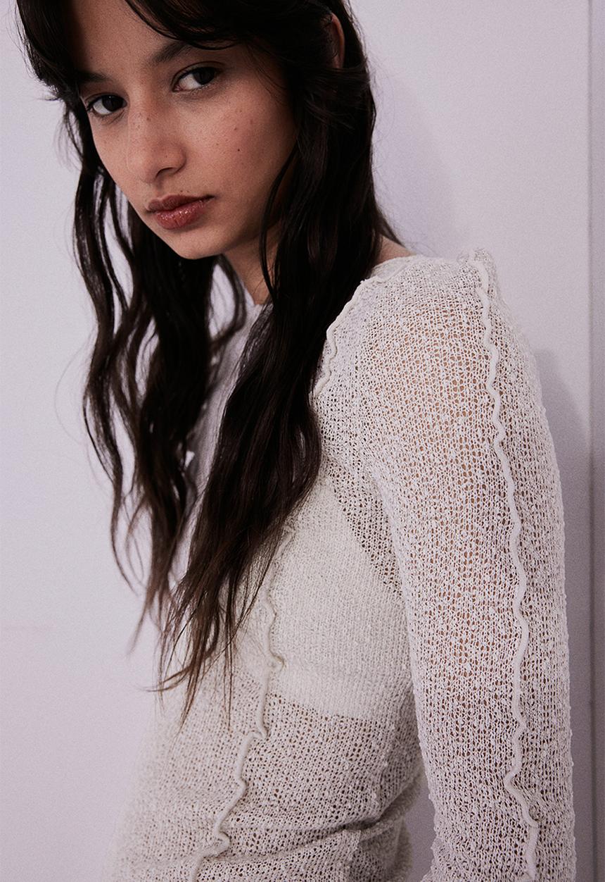 H&M - Overlock-detail knitted top - beige