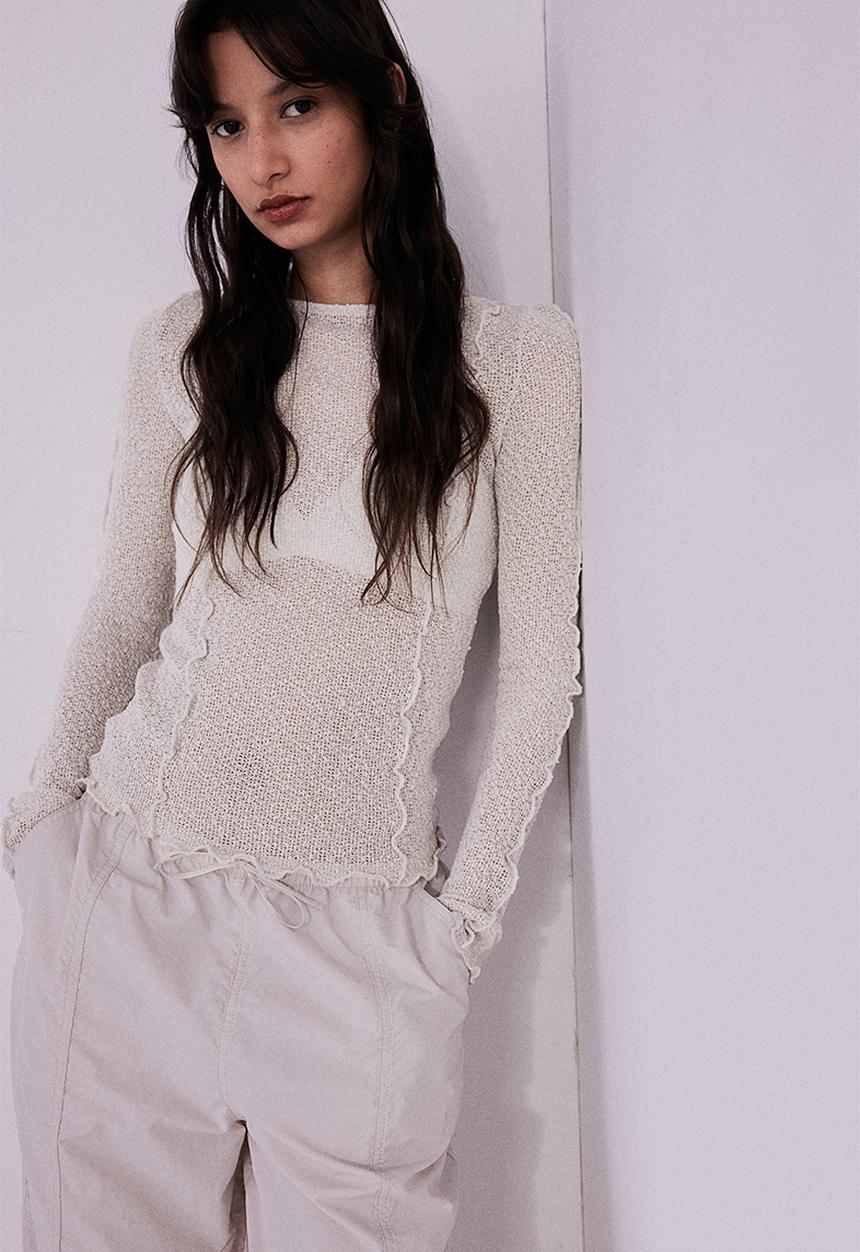 H&M - Overlock-detail knitted top - beige