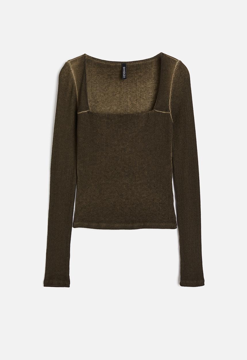H&M - Washed-look ribbed top - green