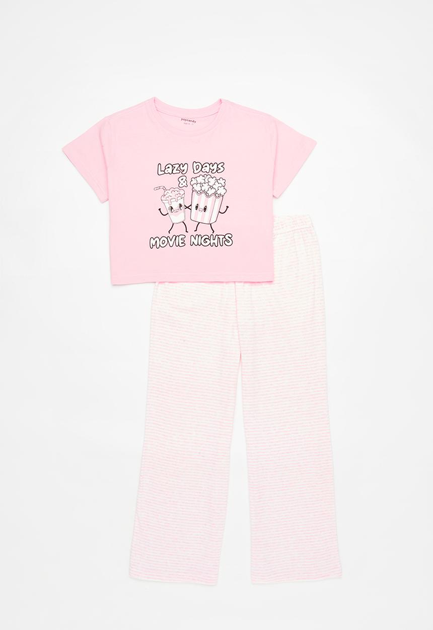Pop Candy - Tee & pants pj set-pink & stripe