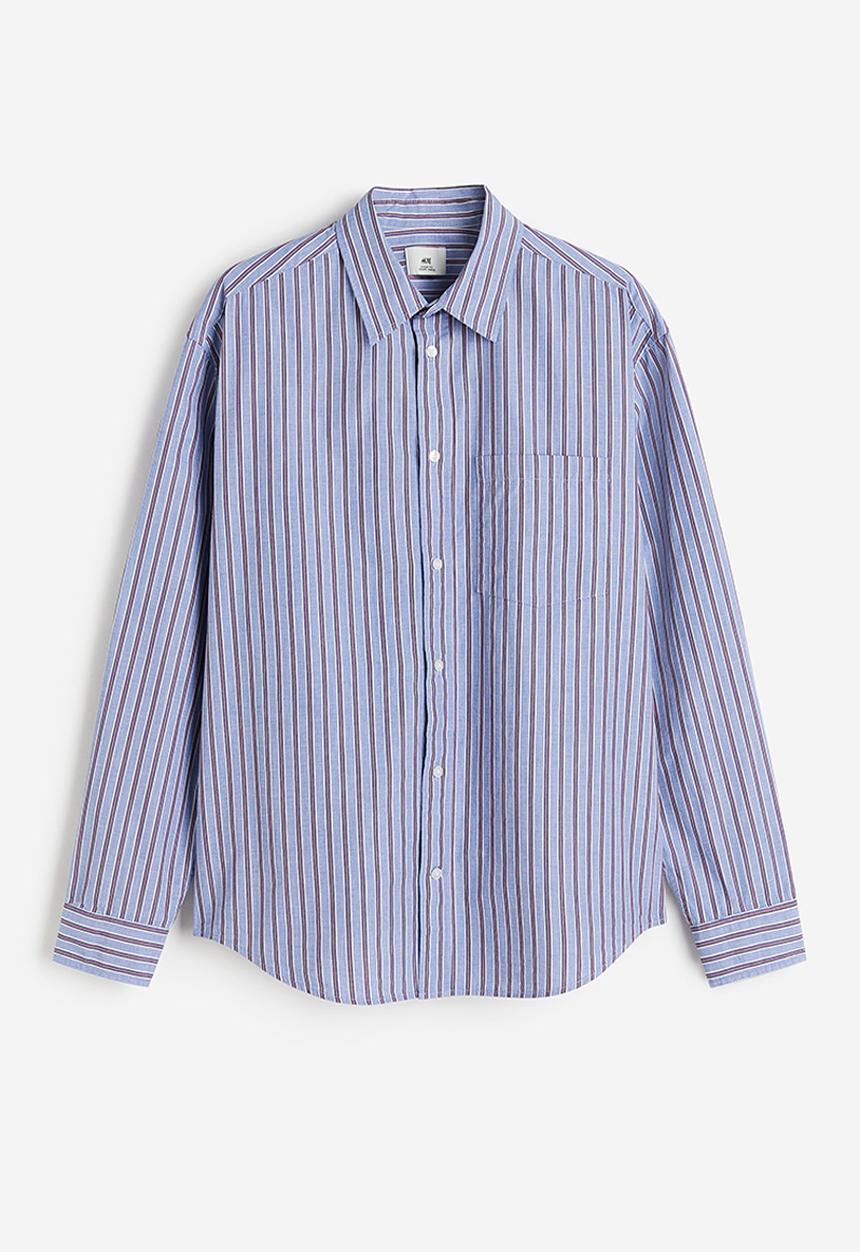H&M - Loose fit poplin shirt - Light blue Striped